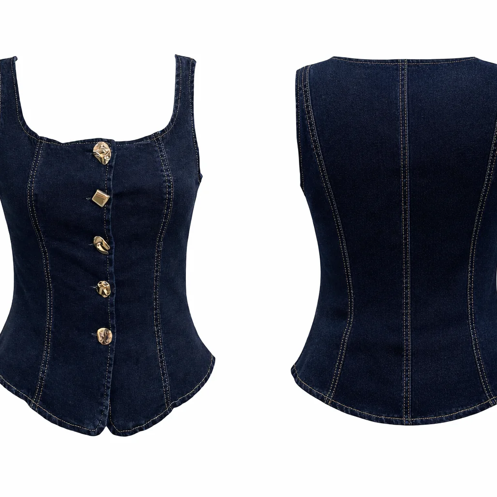 Dark Wash Slim Fit Denim Vest