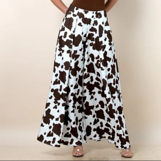 Distinctive Cow Print Wide Leg Trousers