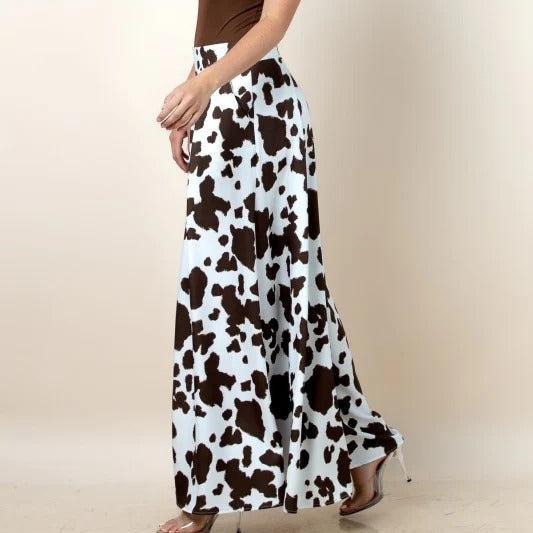 Distinctive Cow Print Wide Leg Trousers