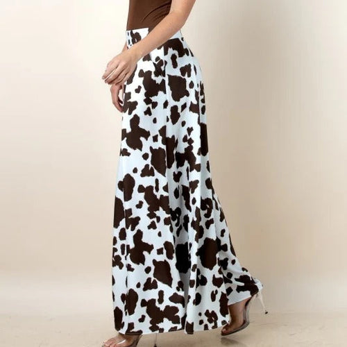 Distinctive Cow Print Wide Leg Trousers