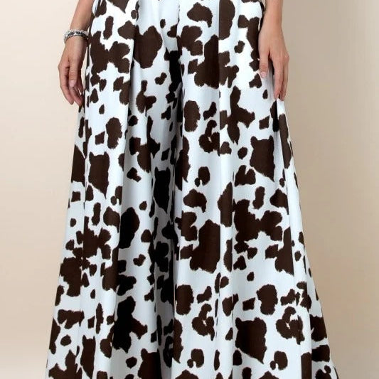 Distinctive Cow Print Wide Leg Trousers