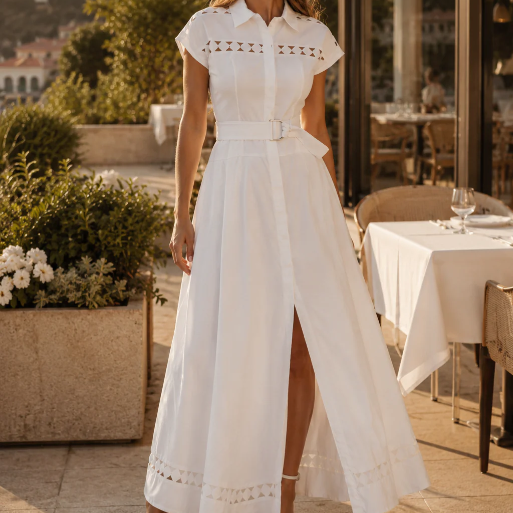 Long Pure White Shirt Dress