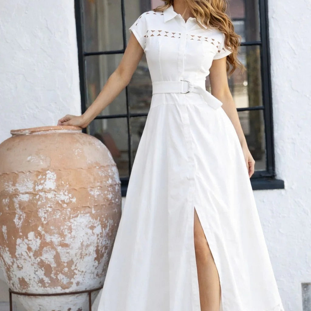 Long Pure White Shirt Dress
