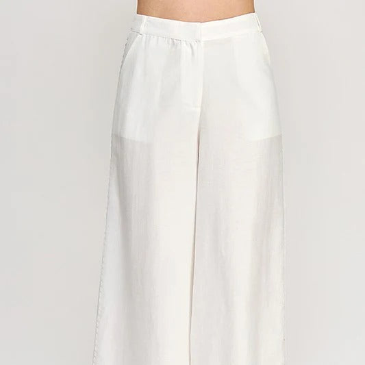 Pure White Wide Leg Casual Trousers