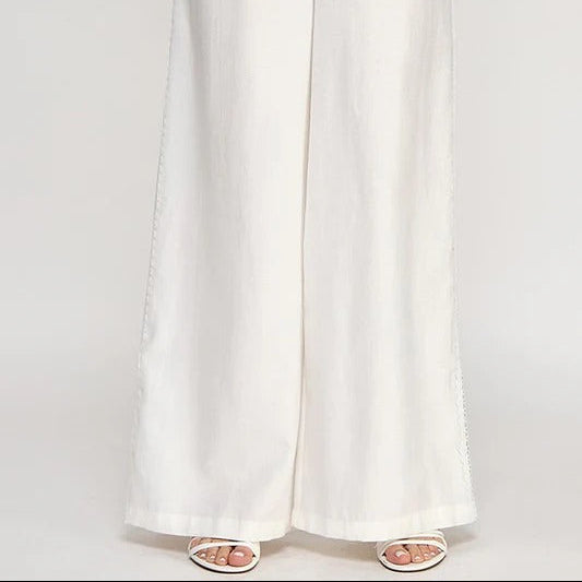 Pure White Wide Leg Casual Trousers